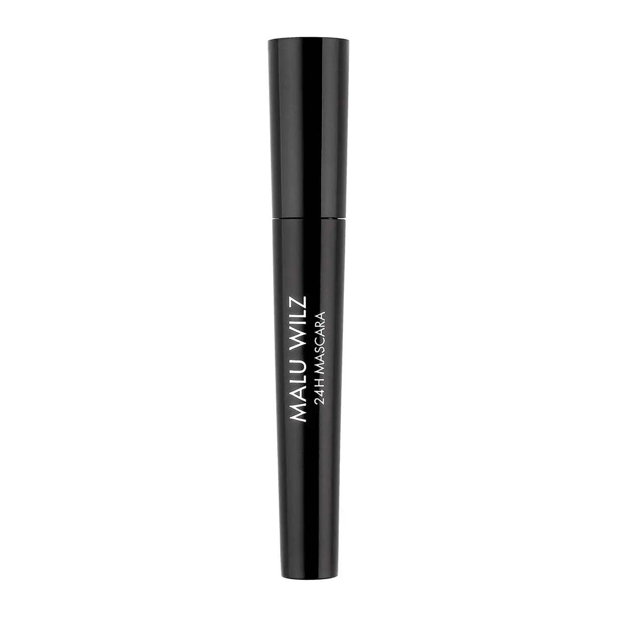 Malu Wilz 24h Black Mascara in a sleek black tube for long-lasting volume and definition. Perfect for bold, dramatic lashes.