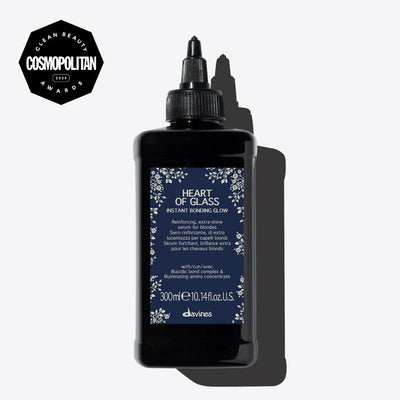 Davines Heart of Glass Instant Bonding Glow serum for extra shine and stronger blonde hair, 300ml bottle.