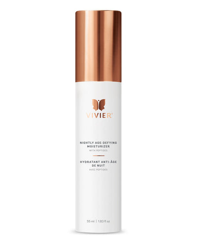 Vivier Nightly Age-Defying Moisturizer in a sleek bottle, ideal for reducing fine lines and hydrating dry skin.