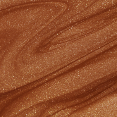 Swirling warm bronze liquid texture with shimmering particles, ideal for enhancing skin radiance.