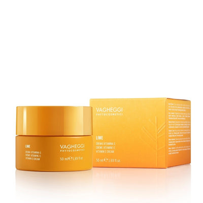 Lime Vitamin C Cream by Vagheggi in a vibrant yellow jar and box, designed to illuminate and revitalize the skin.