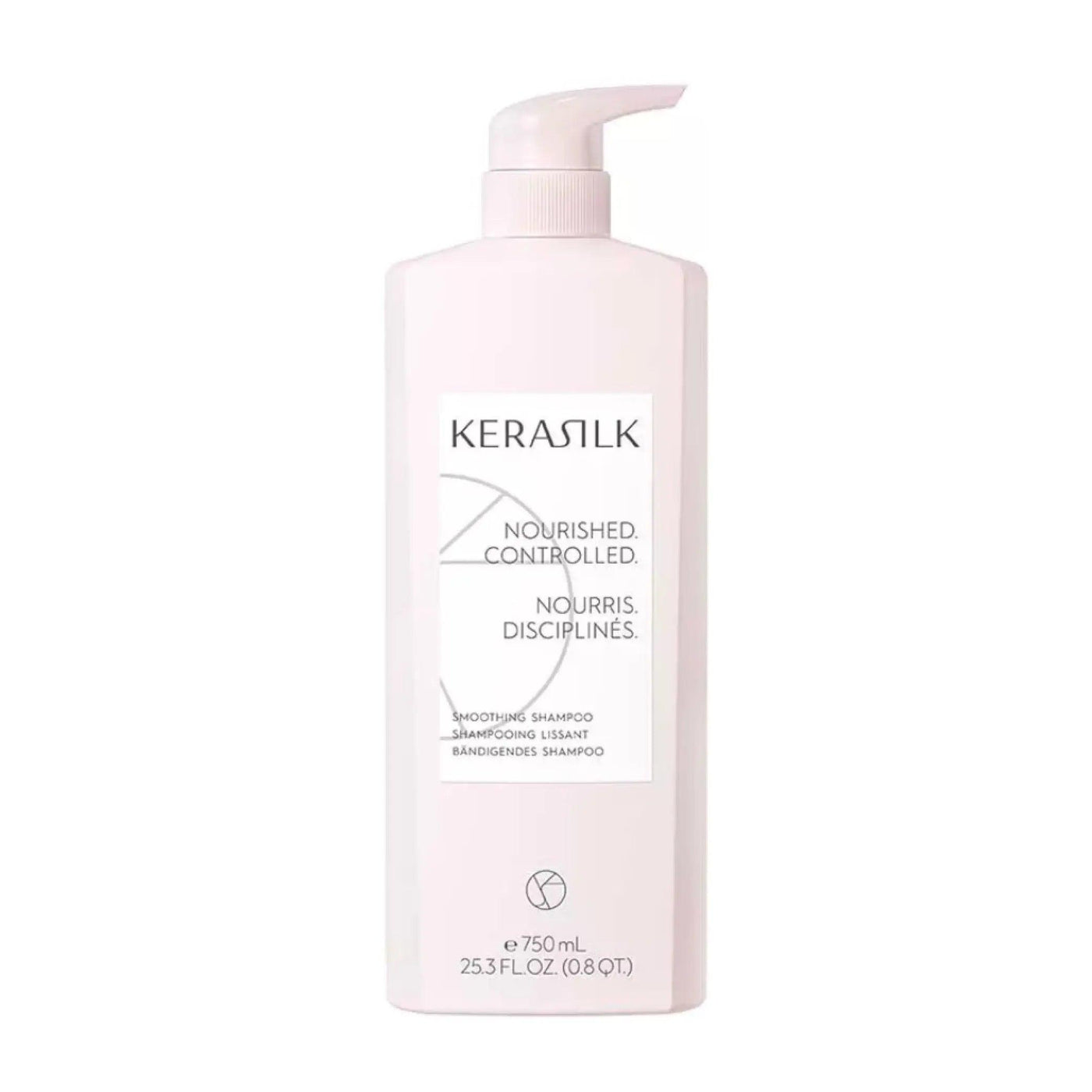 KERASILK Smoothing Shampoo bottle, 750ml, for nourished and controlled hair, perfect for frizz management.