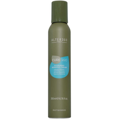 Whipped cream hair mousse by Alter Ego Italy in a green can, 200 ml for shiny, soft hair, free from parabens and artificial colorants.