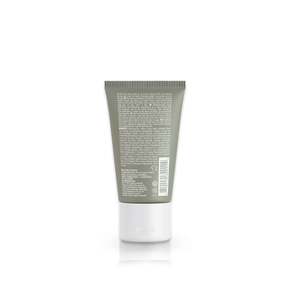 Re Neu Clarifying Shampoo tube, showcasing the ingredients and benefits of this gentle, purifying formula for hair care.