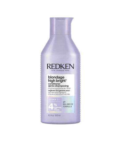Redken Blondage High Bright Conditioner bottle for enhancing blonde hair vibrancy and nourishment.