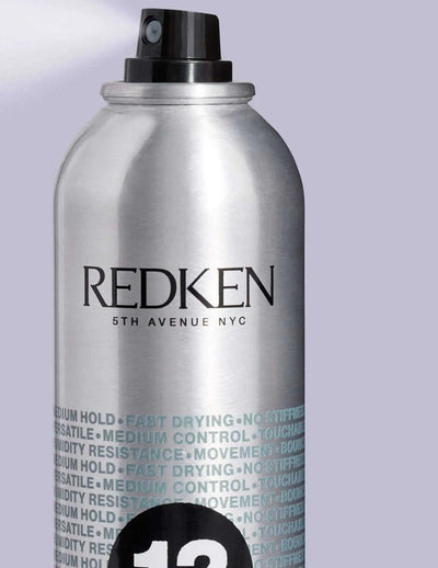 Redken Brushable Medium Hold 12 Hairspray canister featuring flexible hold and fast-drying formula for all hair types.