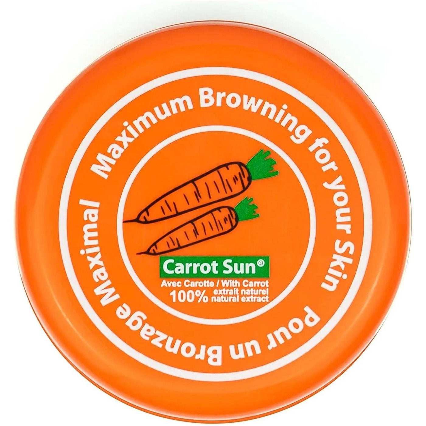 Carrot Sun tanning cream with carrot extract, promoting maximum browning for deeper, long-lasting tans.