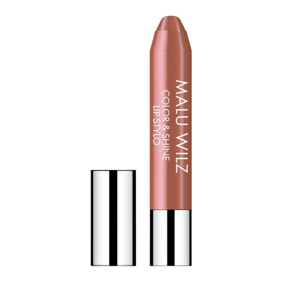Malu Wilz Color & Shine Lip Pencil in a sleek design, showcasing its glossy finish and versatile color for lip enhancement.