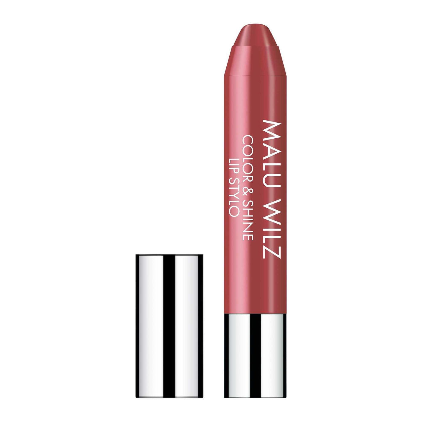 Malu Wilz Color & Shine Lip Pencil showcasing a glossy, long-lasting lip makeup product in a sleek design.