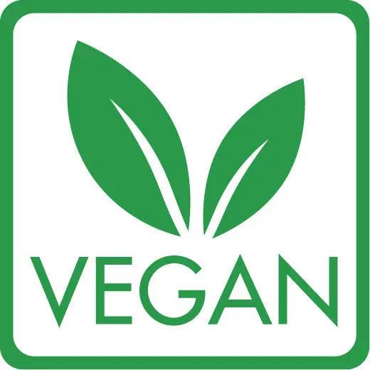 Green vegan logo with leaf design, indicating cruelty-free and plant-based products.