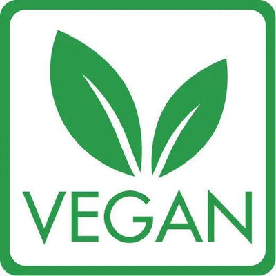 Green vegan logo with leaf design, indicating cruelty-free and plant-based products.