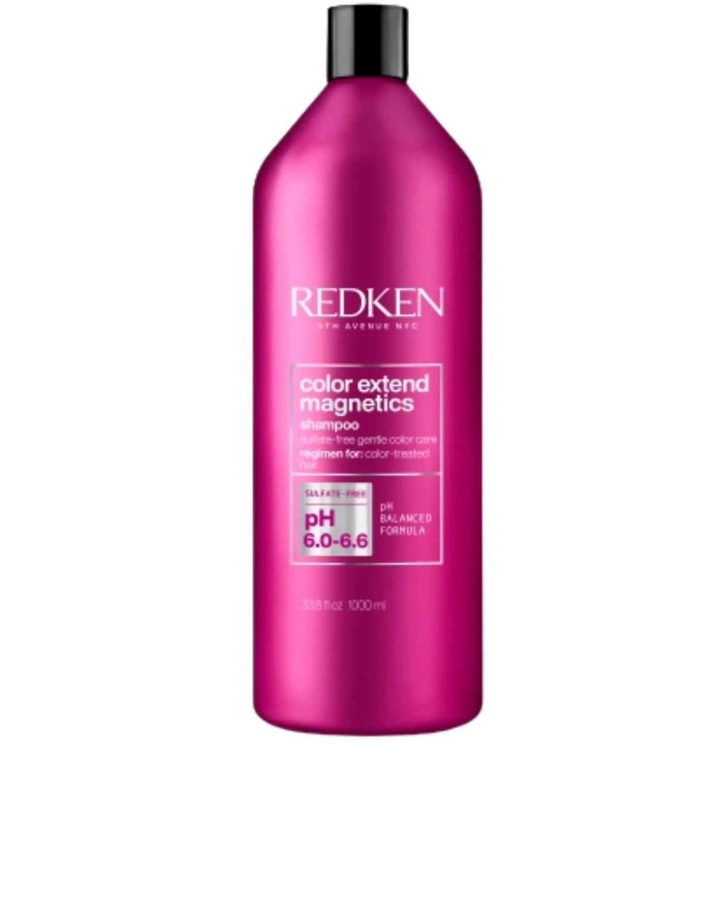 Redken Color Extend Magnetics Shampoo 1L in vibrant pink bottle, sulfate-free for color-treated hair.