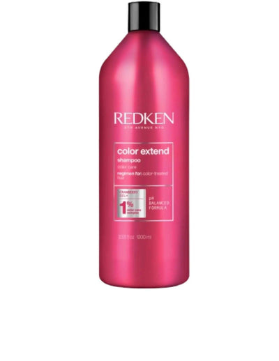 Redken Color Extend Shampoo 1L bottle for color-treated hair, designed to cleanse and preserve color vibrancy.