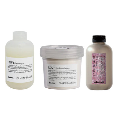 Davines Love Curl More Inside Gift Set featuring shampoo, conditioner, and curl serum for enhancing curly hair.