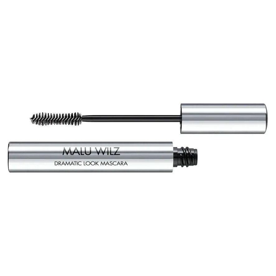 Malu Wilz Dramatic Look Noir Mascara showcasing the applicator and sleek packaging for bold, dramatic eyelash volume.