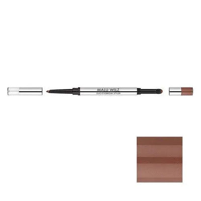 Malu Wilz Duo Eyebrow Powder-Pencil in brown with pencil tip and powder applicator for natural-looking eyebrows.