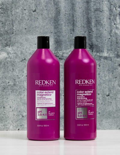 Redken Duo Liters Color Extend Magnetics Shampoo and Conditioner, ideal for color-treated hair, 338 fl oz each.