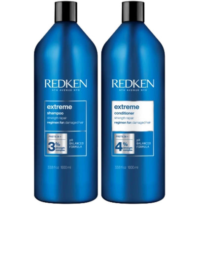 Redken Duo Liters - Extreme Shampoo and Conditioner set for strengthening and repairing damaged hair. Suitable for all hair types.