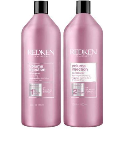 Redken Duo Liters Volume Injection Shampoo and Conditioner set for enhancing hair volume and body. Suitable for all hair types.