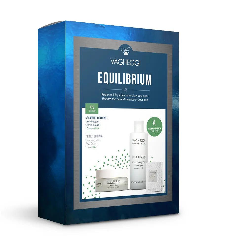 Equilibrium Christmas Gift Set featuring cleansing milk, face cream, and soap for balanced skin health.