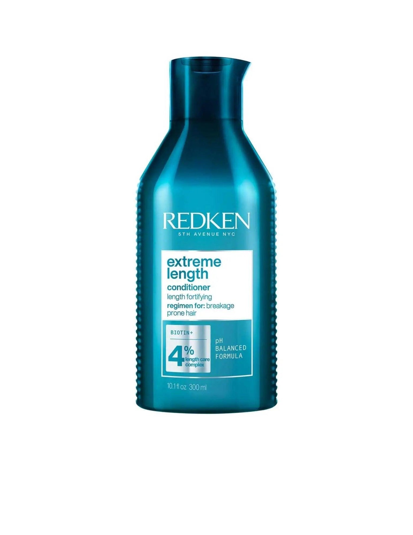 Redken Extreme Length Conditioner bottle designed for promoting stronger, healthier hair and length retention.