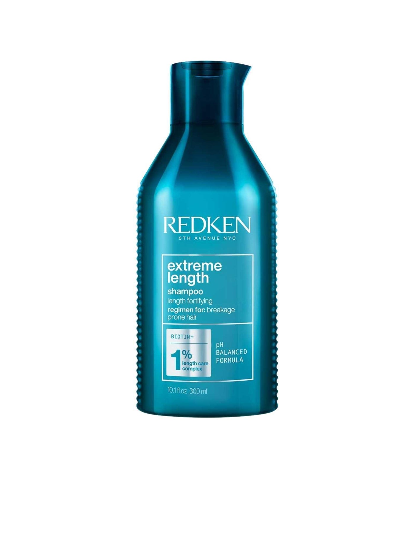 Redken Extreme Length Shampoo bottle for healthy hair growth and strength, suitable for all hair types and textures.