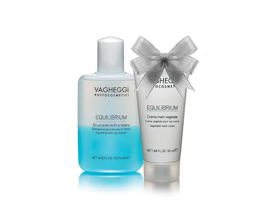 Eyes and Hands Care Christmas Gift Set featuring eye makeup remover and vegetable hand cream in elegant packaging.