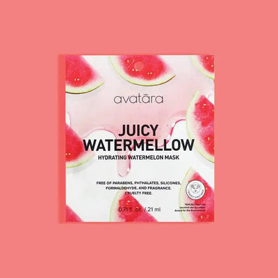 Juicy Watermellow hydrating face mask by Avatara, featuring vibrant watermelon design on packaging.