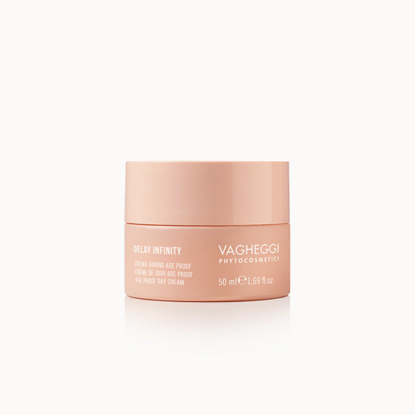 Delay Infinity Age Proof Day Cream jar by Vagheggi, featuring nourishing ingredients for youthful skin.