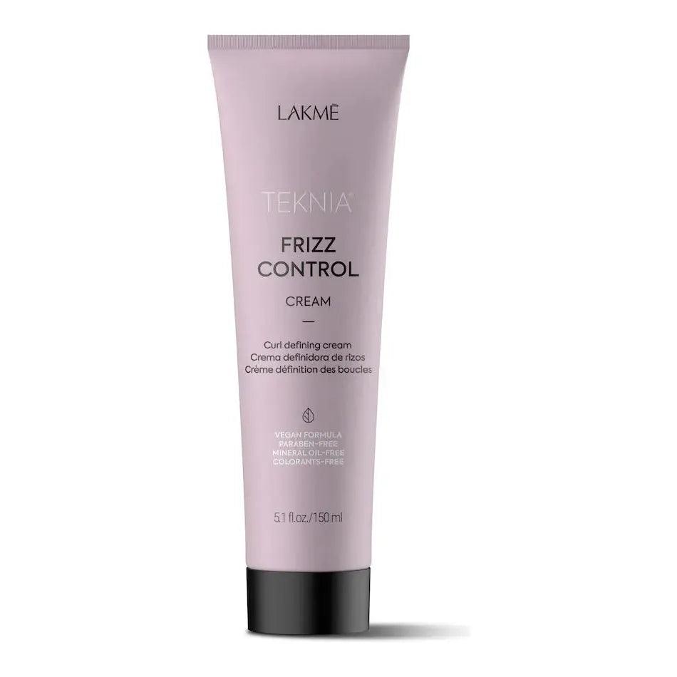 Lakme Teknia Frizz Control Cream tube for moisturizing and smoothing hair fibers, designed for curly and straight hair.