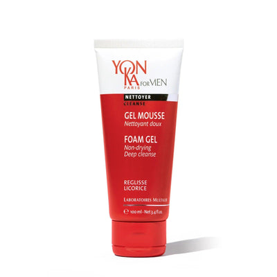 Yon-Ka Foam Gel for Men, gentle cleansing gel with licorice, deep cleanse, non-drying, 100ml tube.
