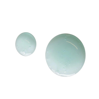 Two droplets of refreshing foam gel showcasing a gentle, purifying formula for clean and radiant skin.