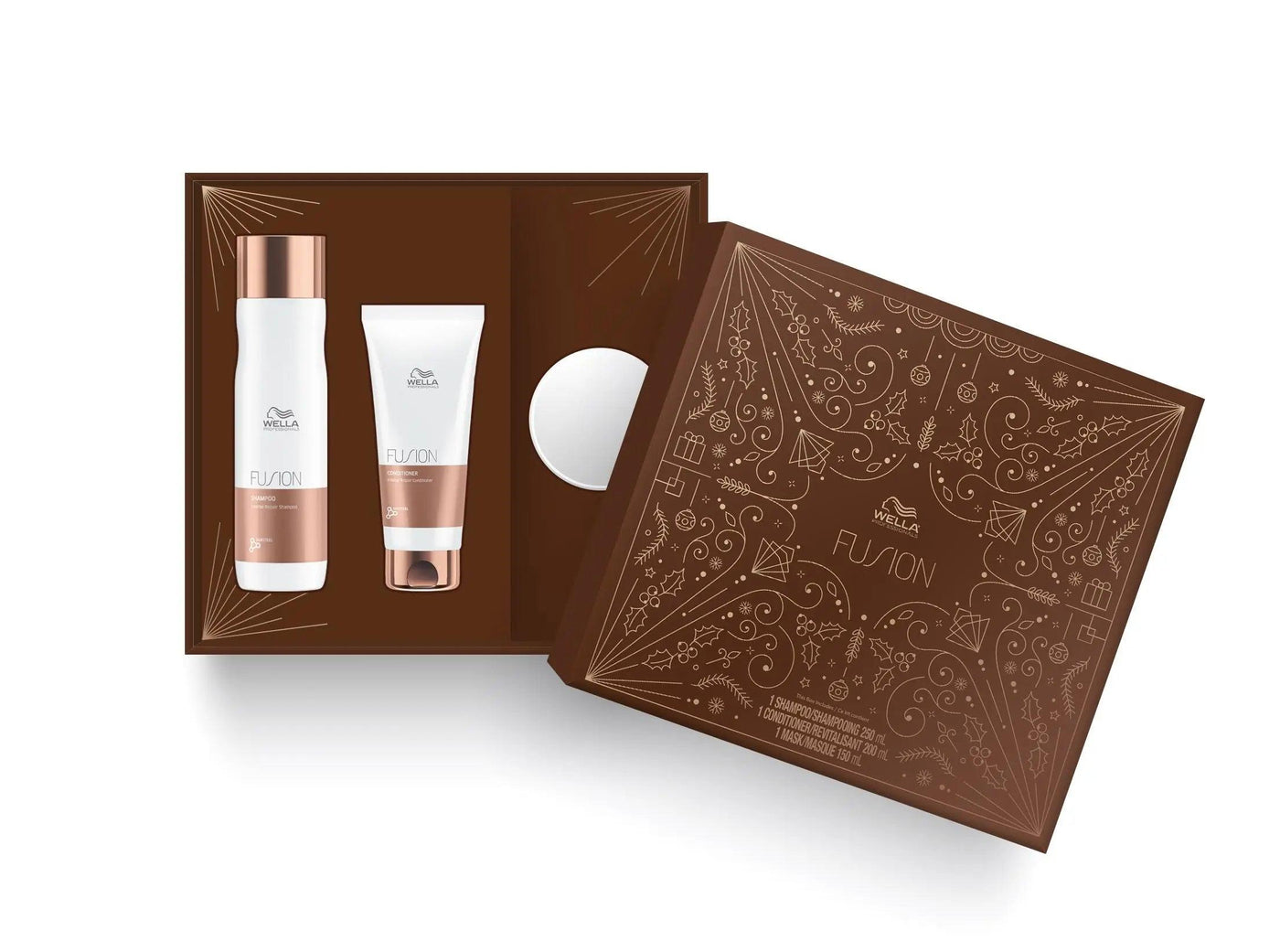 Fusion Trio set in elegant packaging featuring shampoo and conditioner for hair regeneration and resilience.