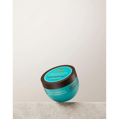Moroccanoil Intense Hydrating Mask jar, rich conditioner for medium to thick dry hair, promoting hydration and shine.