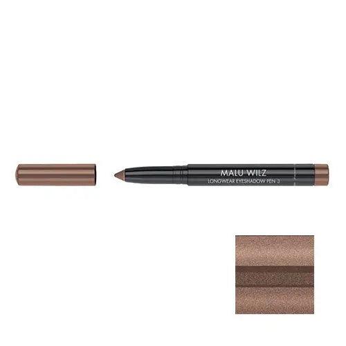 Malu Wilz Long-Lasting Eyeshadow Pen in brown shade, showing the pen and a swatch of the product.