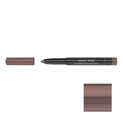 Malu Wilz Long-Lasting Eyeshadow Pen in brown with swatch showing its rich color and creamy texture.