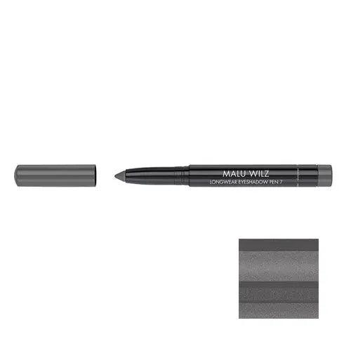 Malu Wilz Long-Lasting Eyeshadow Pen in black, positioned with cap removed, showcasing its sleek design and texture.