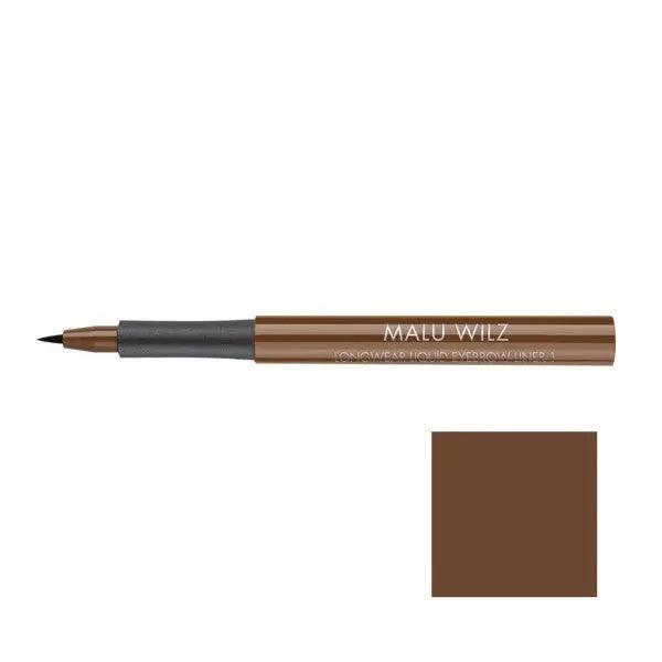 Malu Wilz Long-Lasting Liquid Eyebrow Pencil in brown shade with precise applicator tip for effortless eyebrow definition.