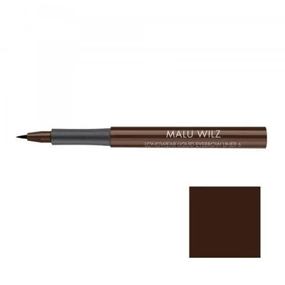 Malu Wilz Long-Lasting Liquid Eyebrow Pencil in dark brown, featuring a precision applicator for effortless eyebrow definition.