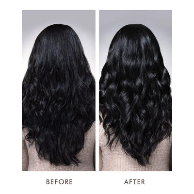 Before and after comparison of shiny, styled hair using Luminous Extra Strong Finish Hairspray for lasting hold.