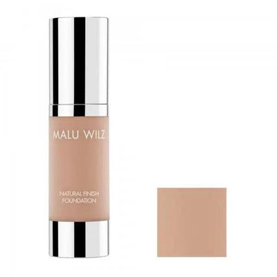 Malu Wilz Natural Finish Foundation (30ml) bottle with smooth texture for a flawless and radiant complexion.