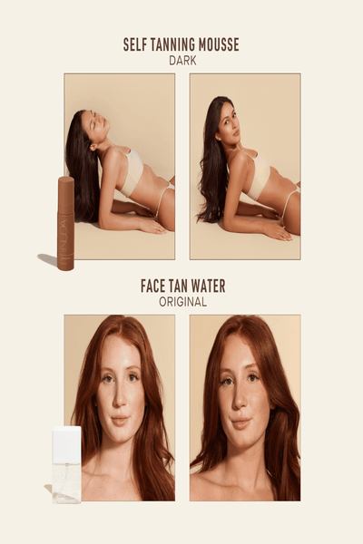 Nuda's Bronzed Holiday Gift Set features Dark Self Tanning Mousse and Original Face Tan Water for a perfect glow.