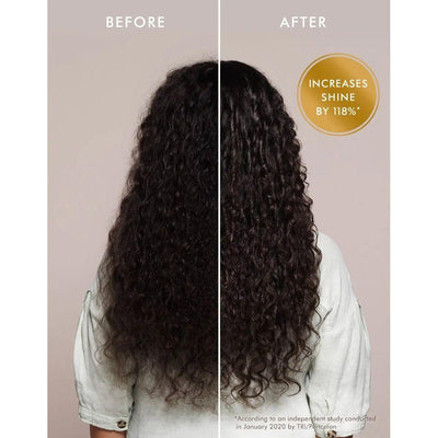 Before and after results showing increased shine by 118% using Original Hair Treatment with argan oil.