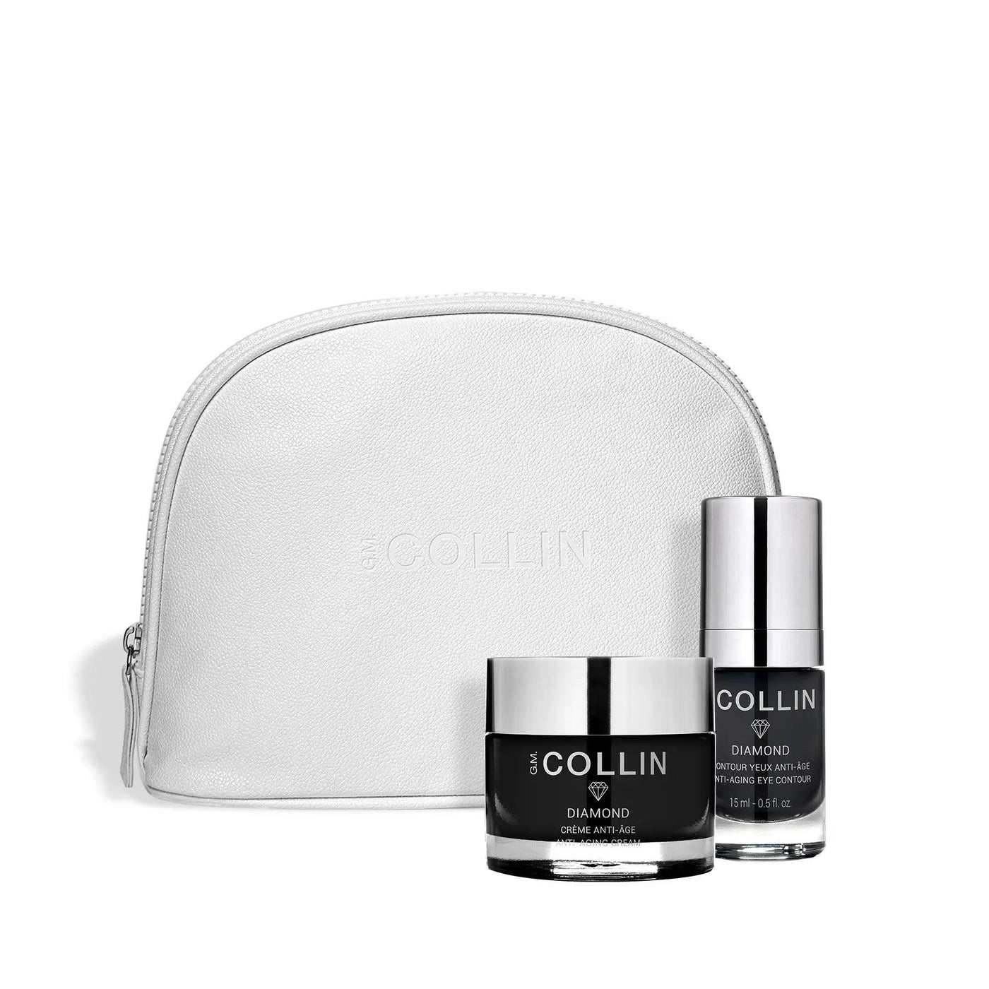 Luxurious Precious Wishes gift set featuring diamond cream, eye contour, and vegan leather pouch for radiant skin.
