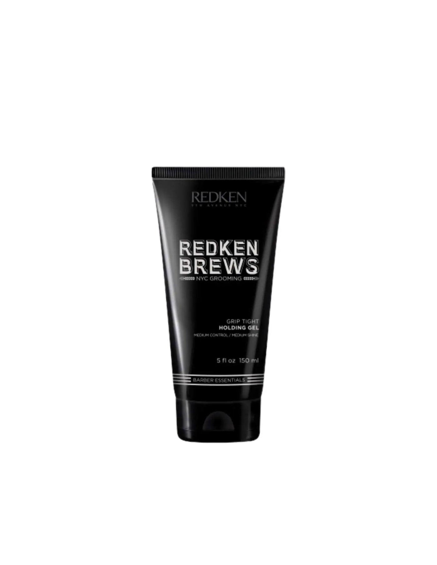 Redken Brews Grip Tight Holding Gel in a 5 oz tube for maximum control and definition for all hair types.