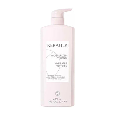 Kerasilk Reparing Shampoo bottle, 750ml, designed to hydrate and fortify damaged hair.
