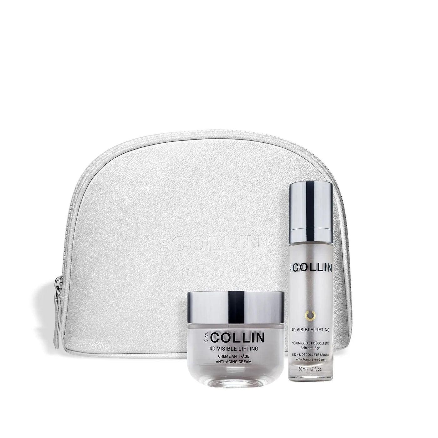 G.M. COLLIN 4D Visible Lifting duo in a stylish white bag, enhancing neck and face firmness and tone.