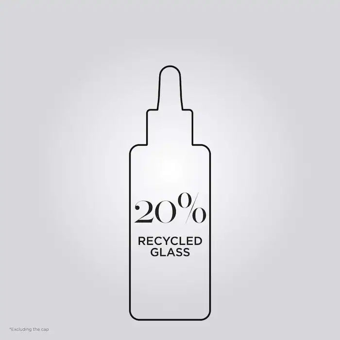 Bottle design showcasing "20% Recycled Glass" for eco-friendly packaging.