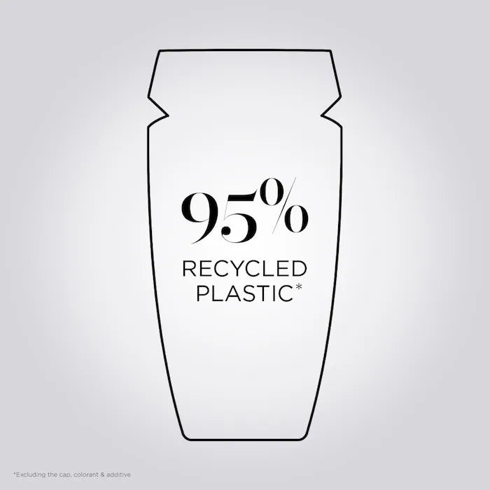 Bottle design featuring 95% recycled plastic, emphasizing eco-friendly packaging for hair care products.