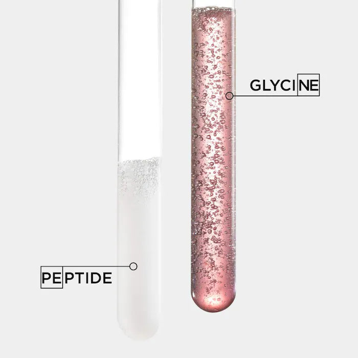 Test tubes showcasing Peptide and Glycine ingredients essential for hair repair in Kérastase Sérum Filler Fondamental.